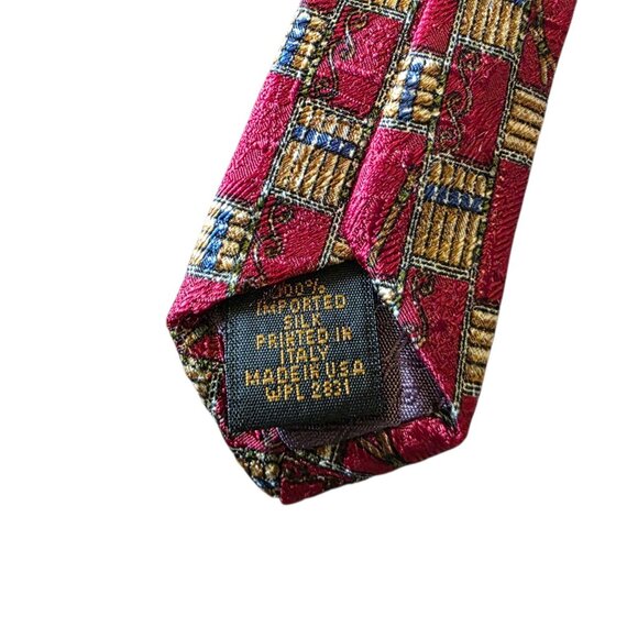 Fumagalli ITALY 100% Silk Tie Red Gold Geometric Check Sartorial Luxury - Picture 6 of 16